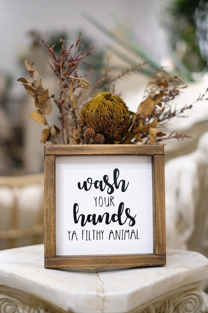 Lavender Inspired Wash Your Hands Ya Filthy Animal Sign-Funny Signs for Half Bathroom Decor-Framed Farmhouse Bathroom Wall Decor-Kids Bathroom Signs Decor-Housewarming Gift 7x7'' - Image 3